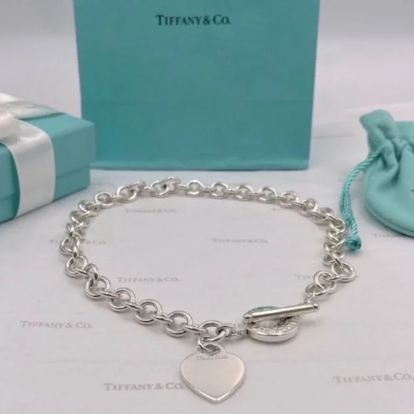 Tiffany & Co. Heart Tag Toggle Necklace Sterling Silver 925 Gift Box & Pouch - Picture 6 of 12